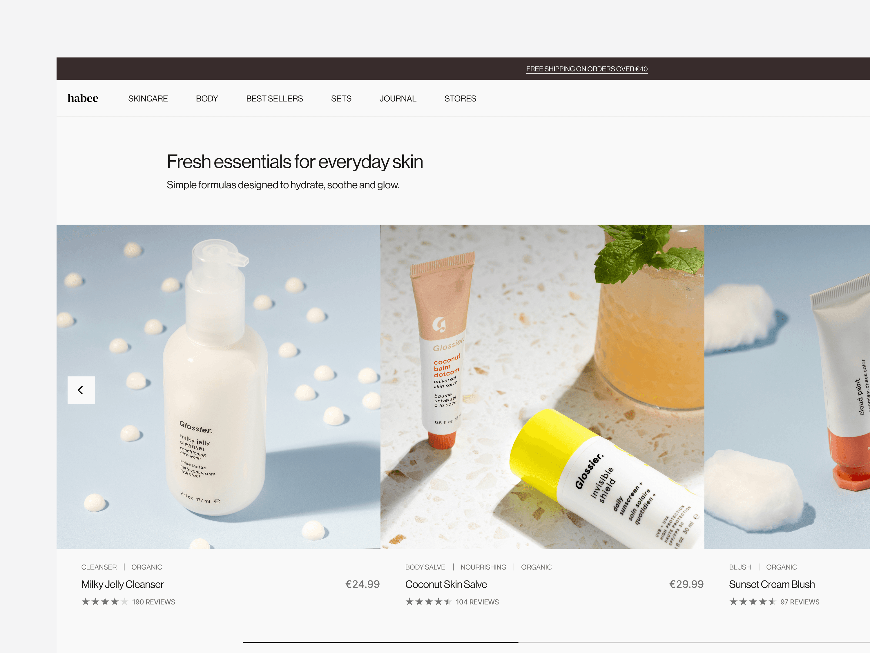 Aperçu du projet e-commerce cosmétique